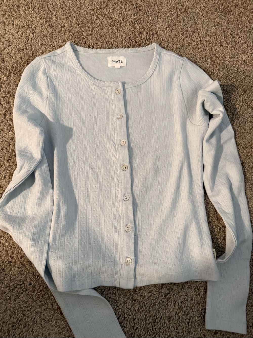 MATE the Label Light Blue Button-Up Knit Cardigan